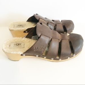 UGG AUSTRALIA Ore Fisherman Slip On Fur Lined Block Heel Sandals Womens 9